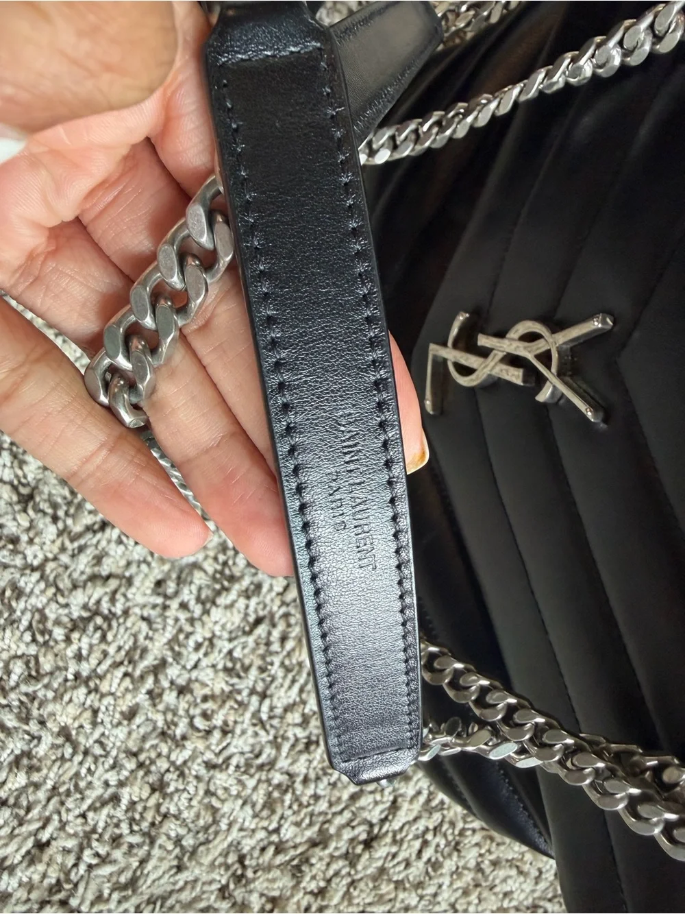 Saint Laurent Black Quilted Leather Shoulder Bag with Chain Strap